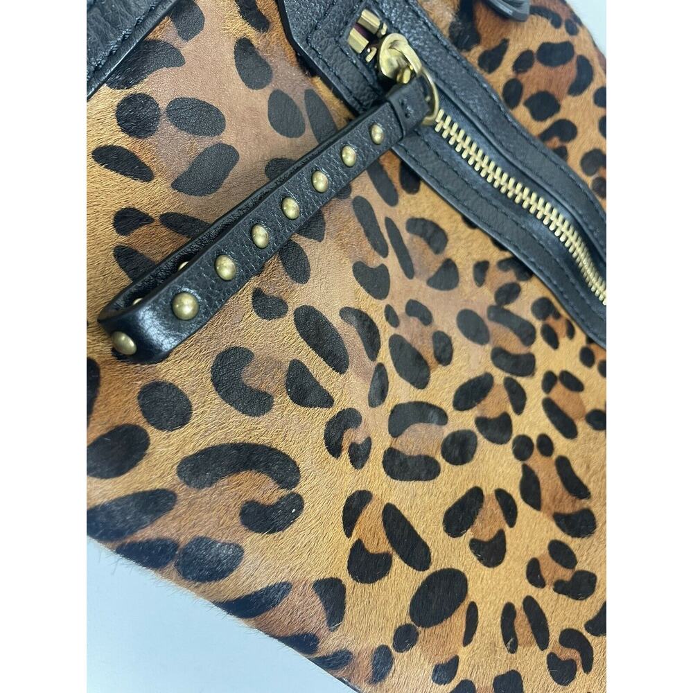 ORYANY Kelly Calf Hair Satchel Bag Leopard Black Leather 2 Handles KL053 Purse - Picture 2 of 11